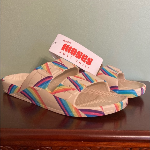 🍀NWT MOSES SANDLES SALT x FREEDOM Love Slides - Picture 1 of 4